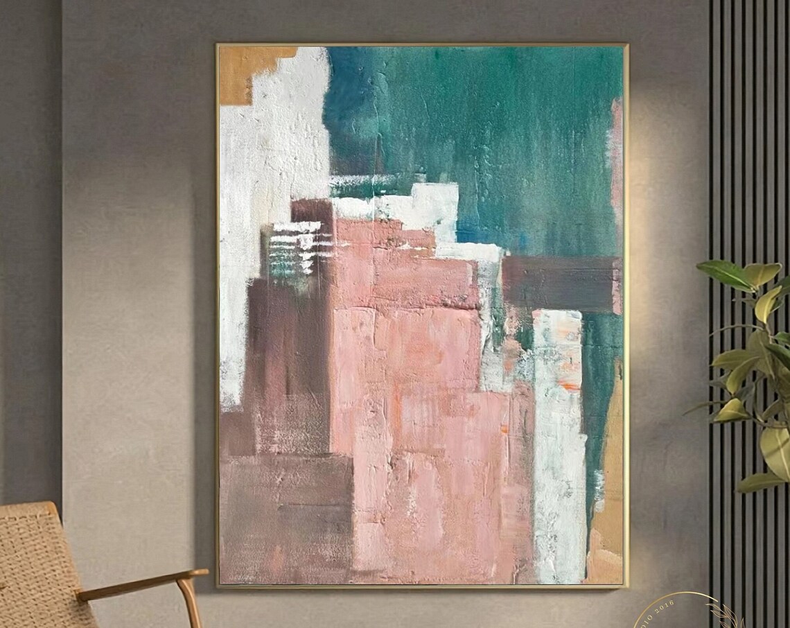 Large Texture Abstract Painting Pink Abstract Painting Green Art Multicolour Oil Painting Modern Abstract Wall Art Pink Textured Art