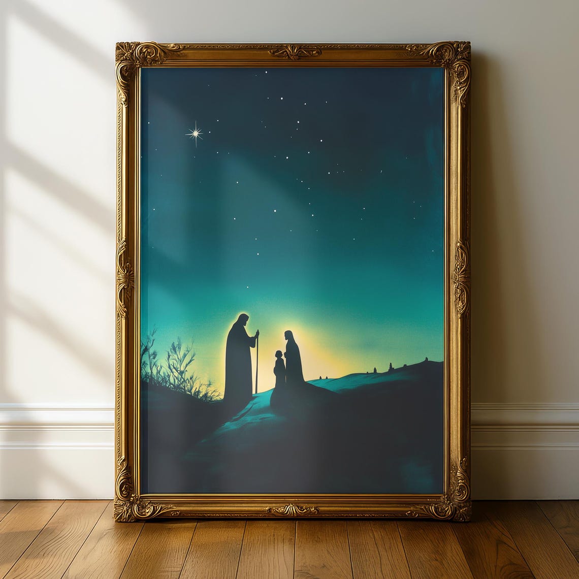 Minimalist Nativity Print Holy Family Silhouette Star Of Bethlehem