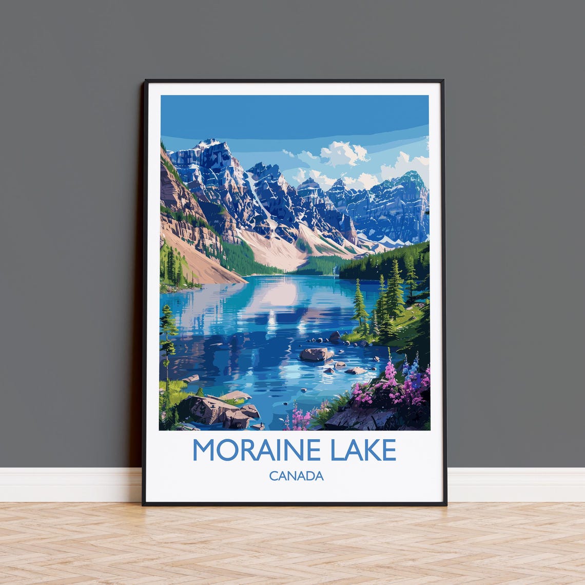 Moraine Lake Canada Mountain Reflection White Border Travel Poster