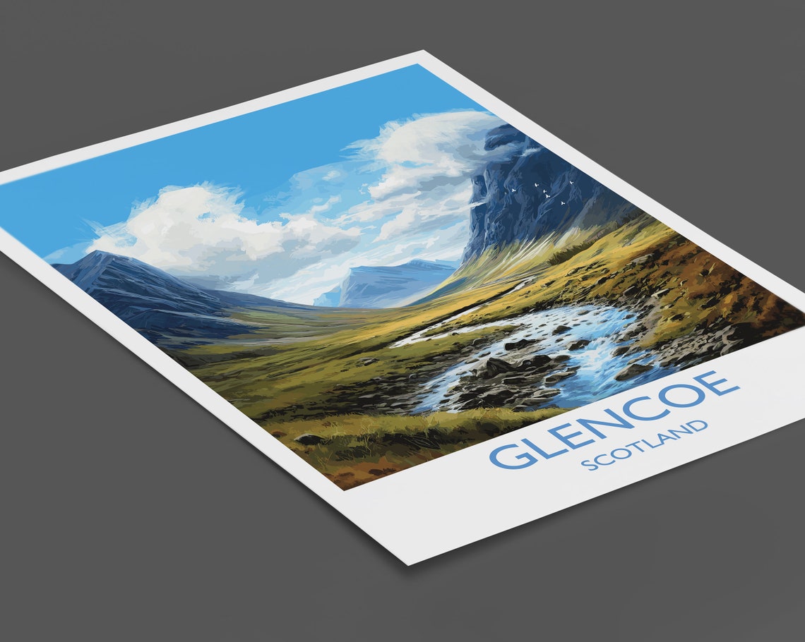 Glencoe Scotland Highland Valley Stream Mountain View Travel Poster - Image 2