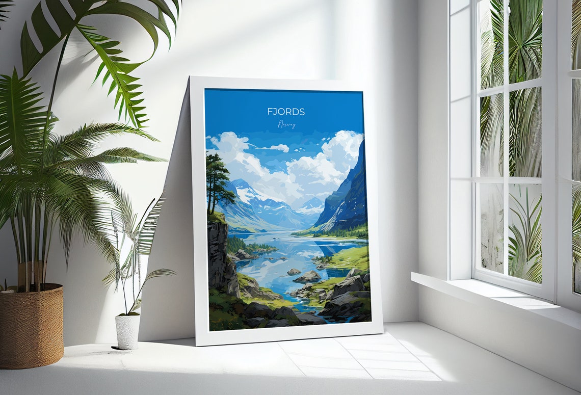 Fjords Travel Poster Travel Print Of Fjords Norway Poster Fjords Art Gift Norway Art Lovers Travel Gift - Image 3