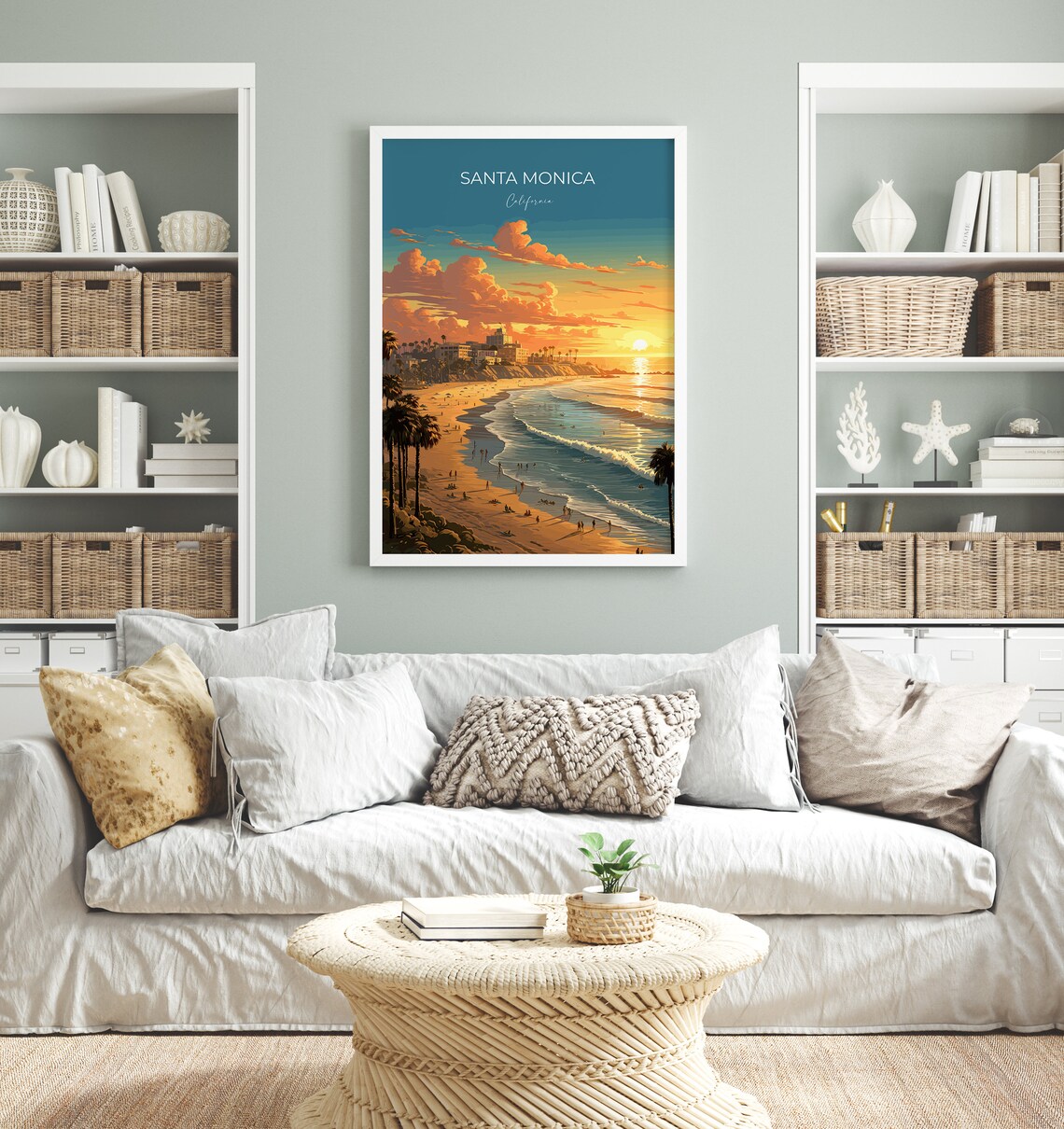 Santa Monica California Sunset Beach Palm Trees Vintage Travel Poster - Image 4