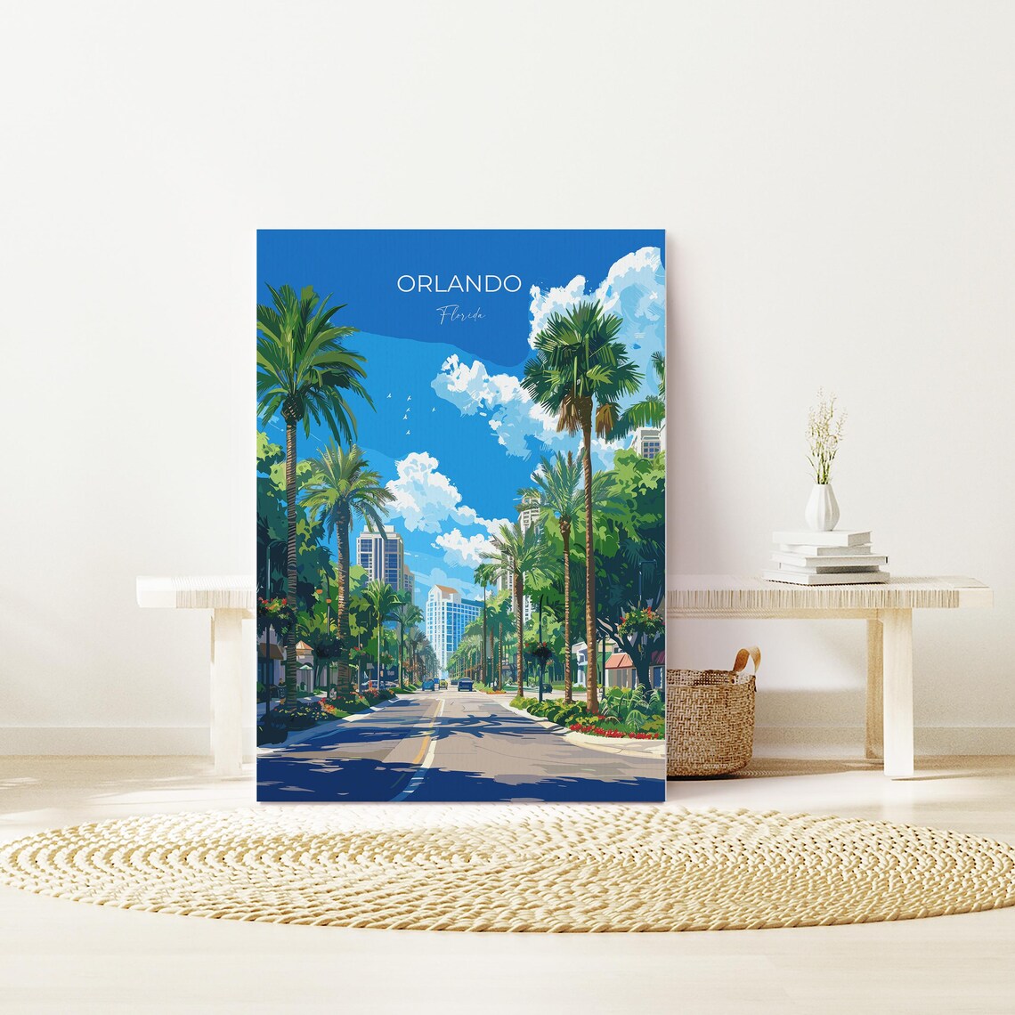 Orlando Florida Palm Lined Boulevard Sunny Skyline Travel Poster - Image 2