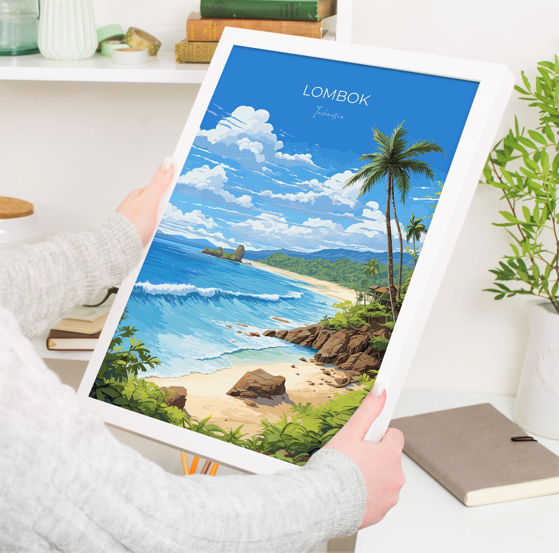Lombok Indonesia Palm Beach Rocky Cove Surf Travel Poster Wall Decor - Image 5