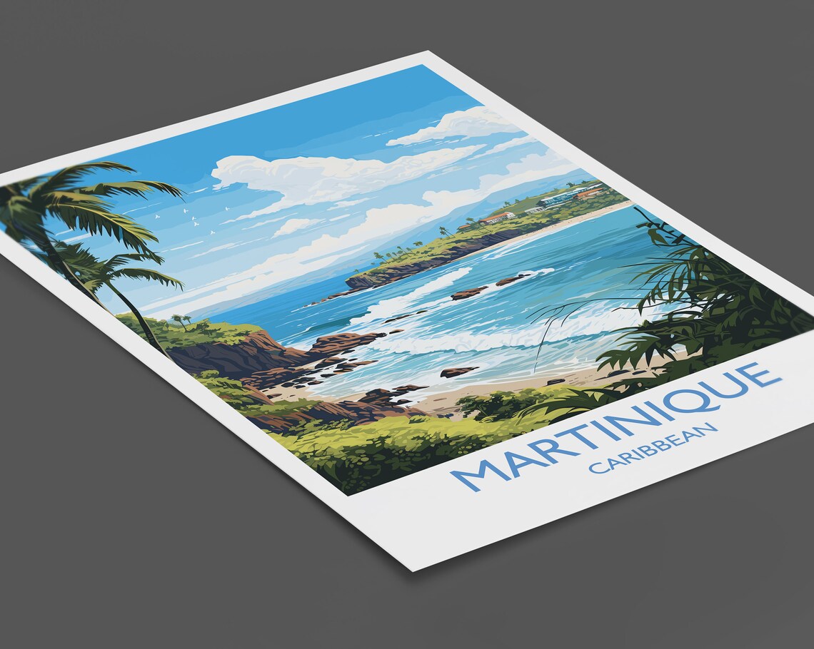 Martinique Caribbean Beach Palm Coastline Vintage Travel Poster - Image 2