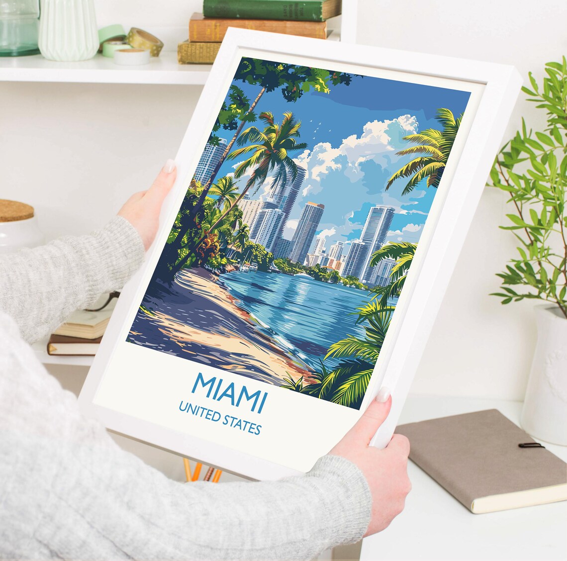 Miami United States Bay Skyline Palm Trees Beach Travel Print - Image 3