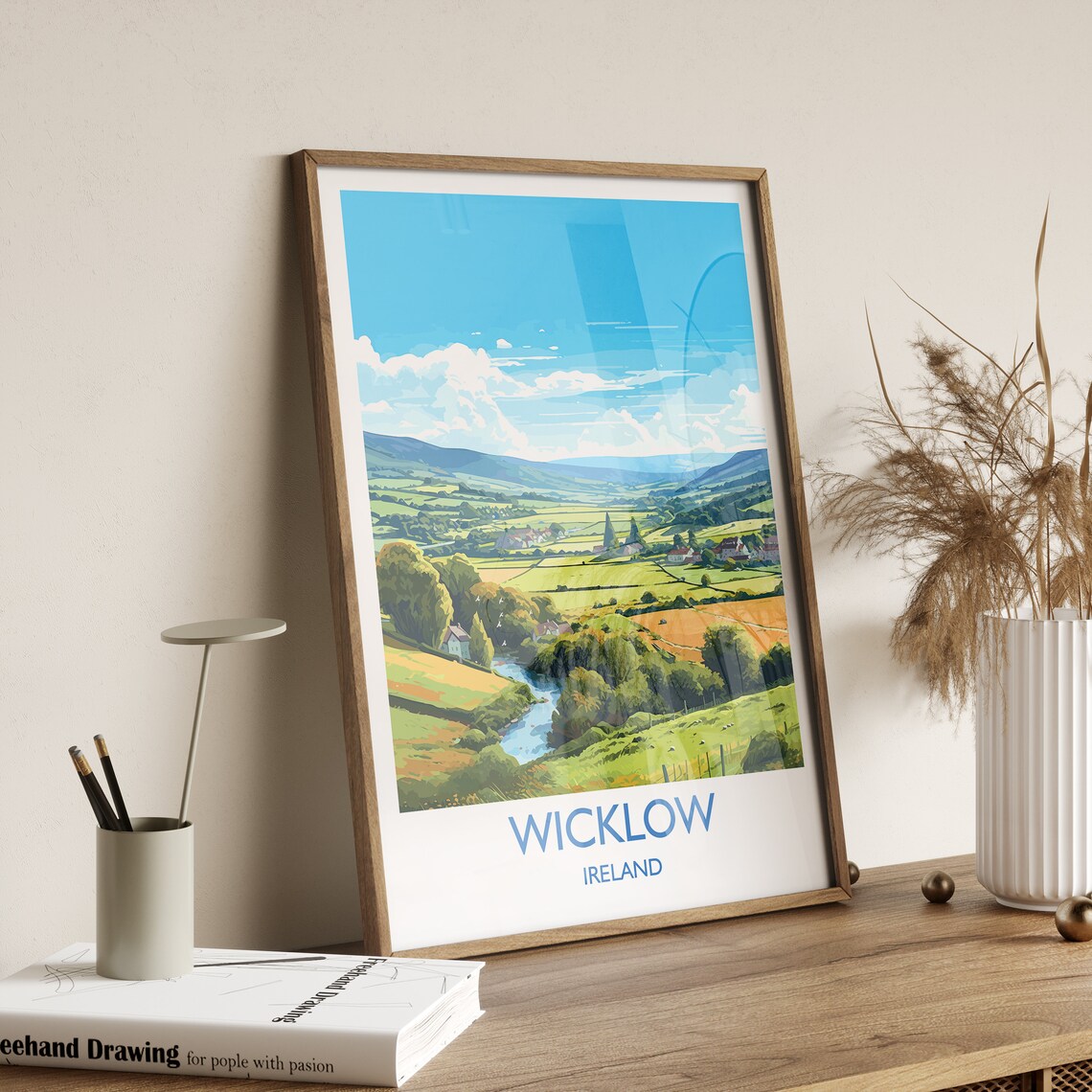 Wicklow Ireland Green Valley River Village Travel Poster Irish Decor - Image 3