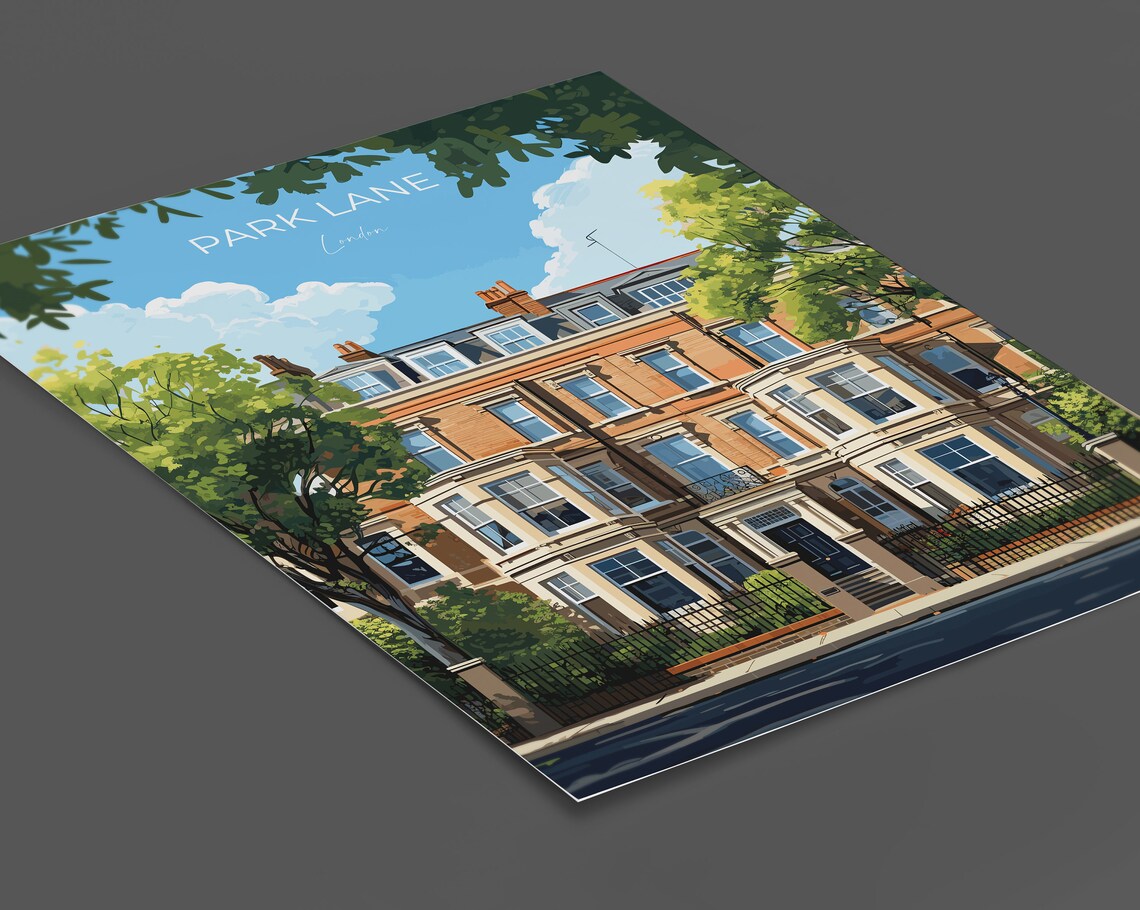 Park Lane London Elegant Brick Townhouses Leafy Street Travel Poster - Image 2