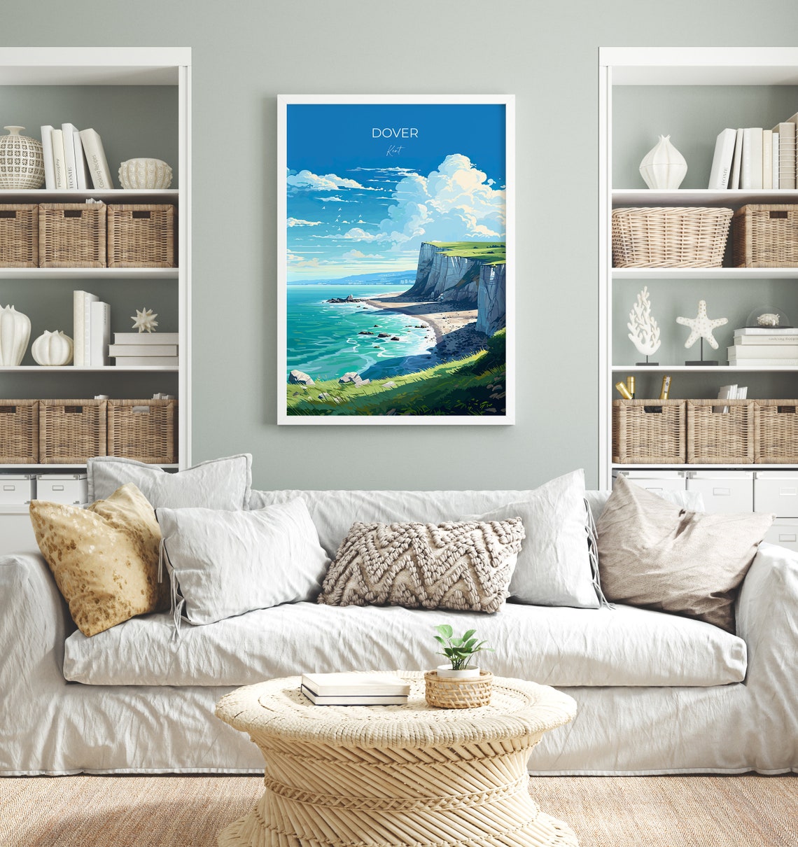 Dover Kent Travel Poster White Cliffs Turquoise Sea Beach Scene - Image 4