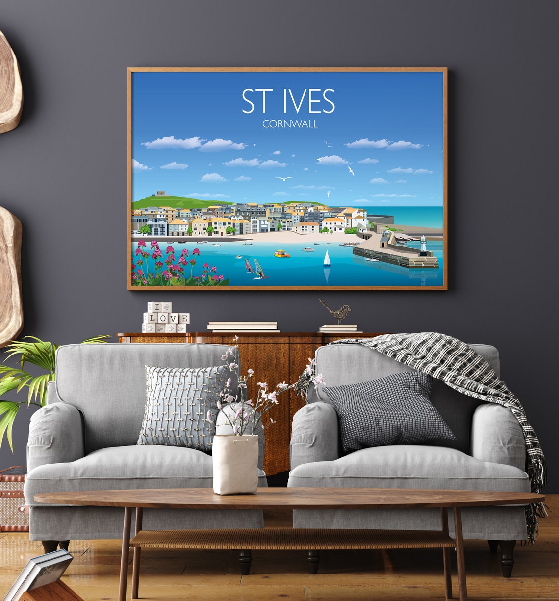 St Ives Cornwall Harbor Town Seaside Summer Day Landscape Poster - Image 3
