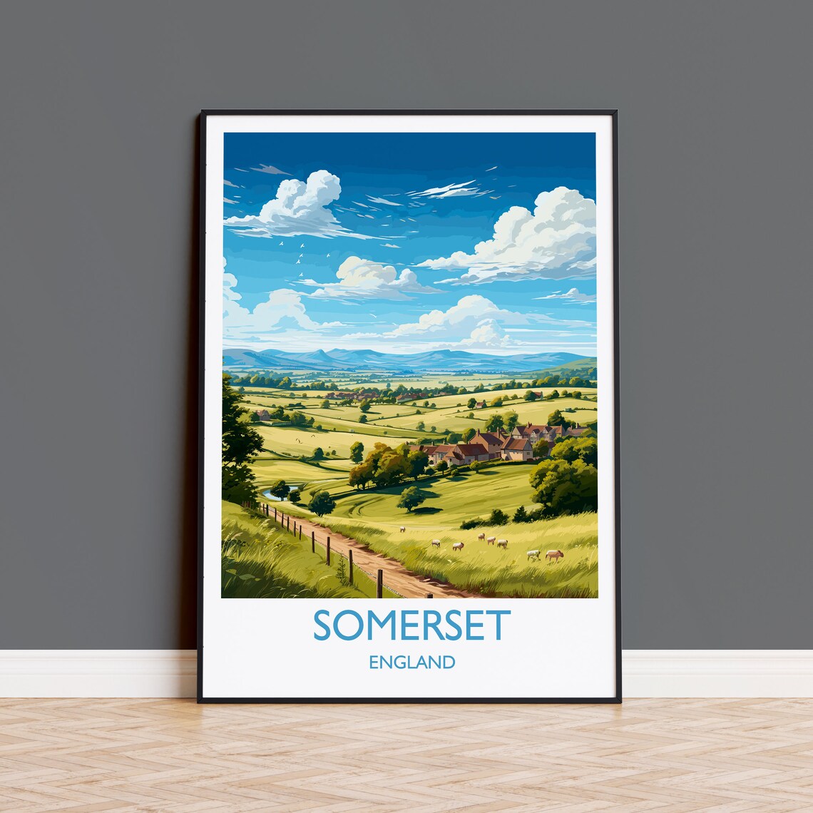 Somerset Travel Poster, England Wall Art Print
