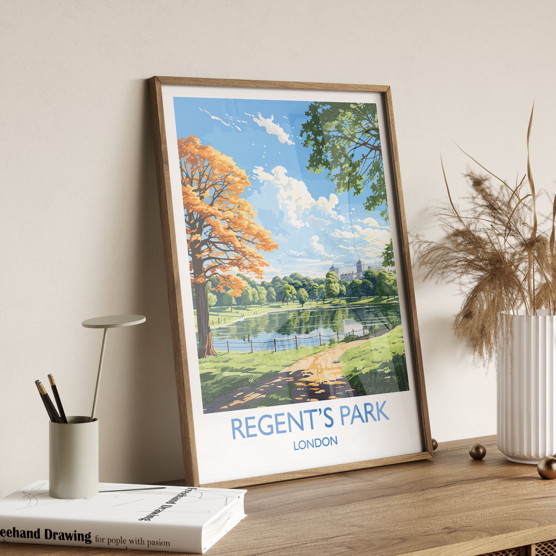 Regent's Park London Autumn Lake Path Garden Landscape Poster - Image 3