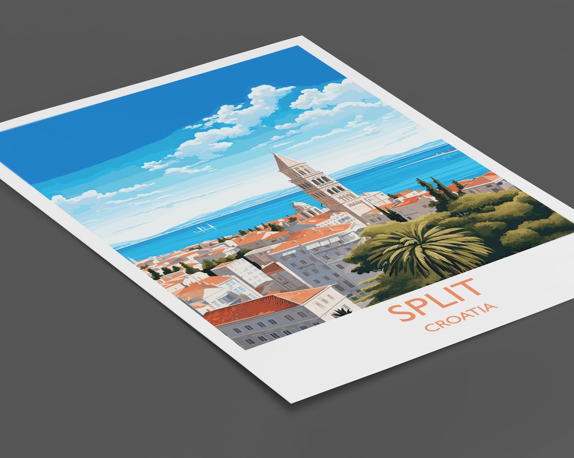 Split Old Town Bell Tower Croatia Dalmatian Coast Sea Poster - Image 2