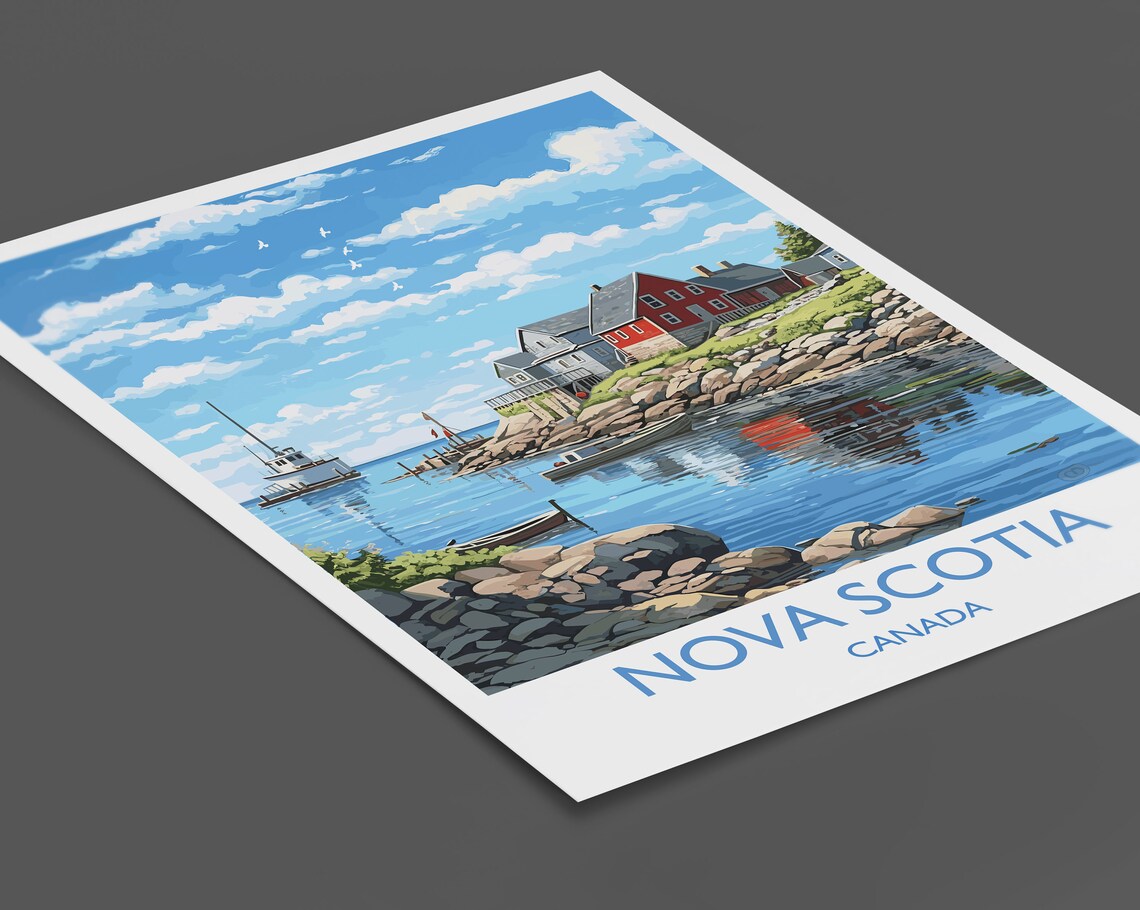Nova Scotia Canada Harbor Boats Lighthouse Coastal Travel Poster - Image 2