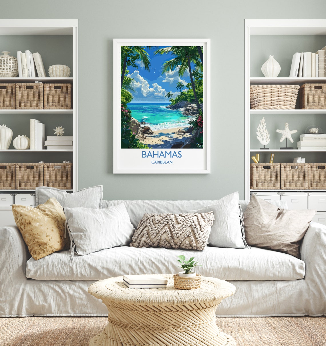 Bahamas Caribbean Palm Framed Beach Ocean Cove Tropical Poster - Image 2