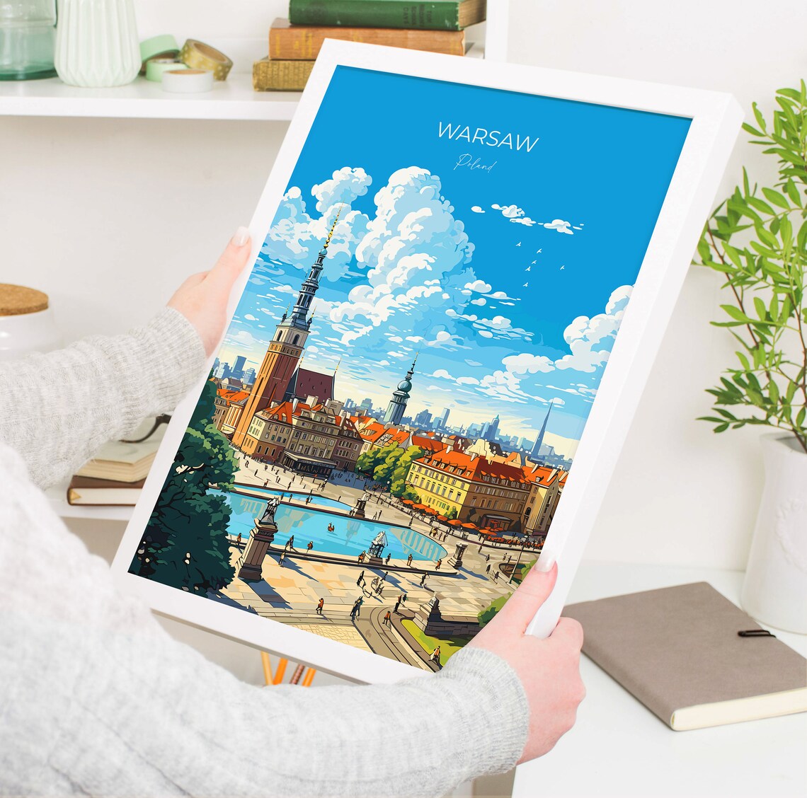Warsaw Poland Travel Poster Historic Old Town Panorama Skyline Art - Image 5