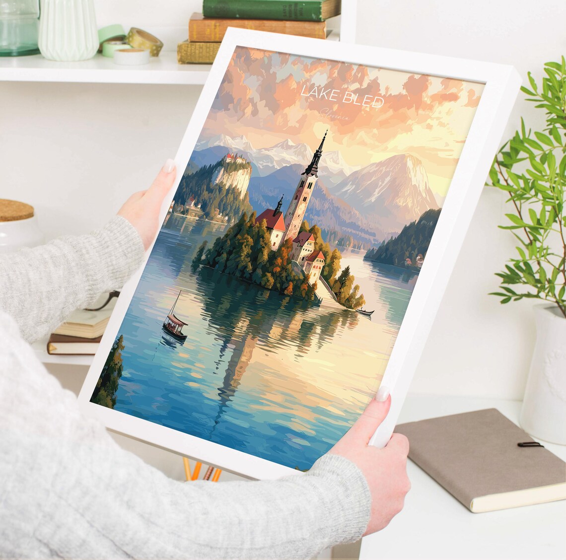 Lake Bled Slovenia Fairy Tale Island Church Glowing at Sunset Poster - Image 3