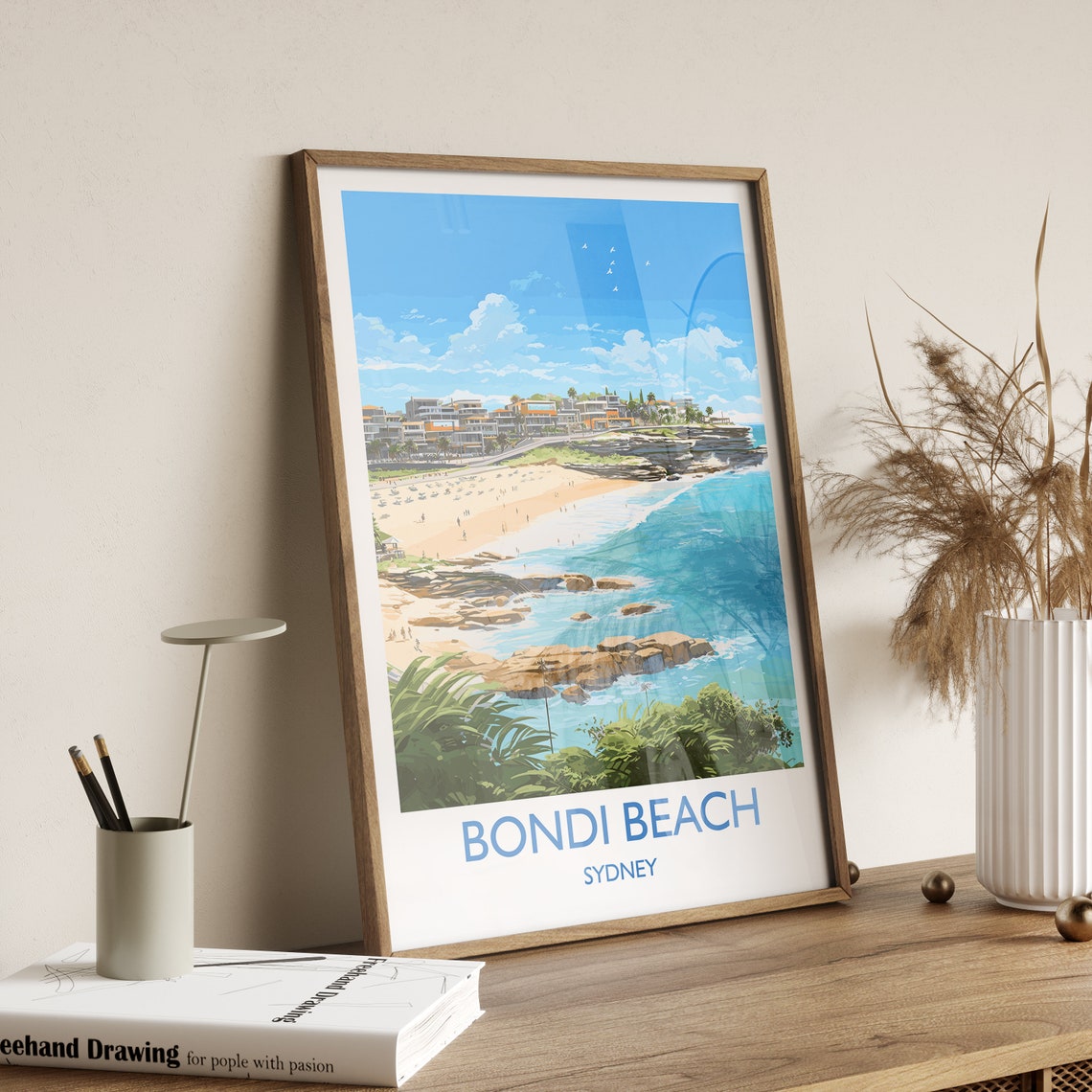 Bondi Beach Sydney Australia Surf Coast Sand Scene Art Poster - Image 3