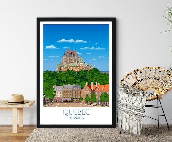 Quebec Canada Historic Frontenac Hotel Cobblestone Travel Poster