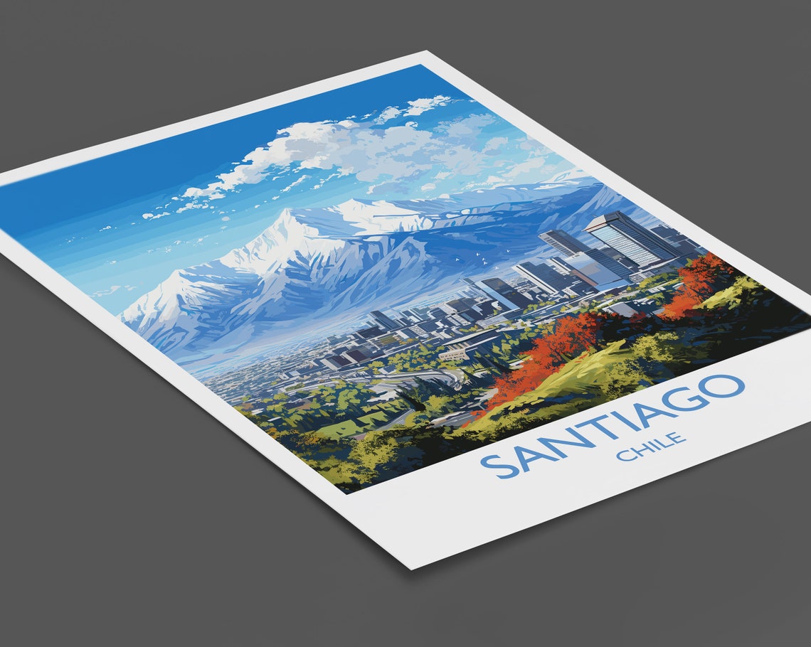 Santiago Chile Andes Snow Capped Peaks City Skyline Travel Poster - Image 2
