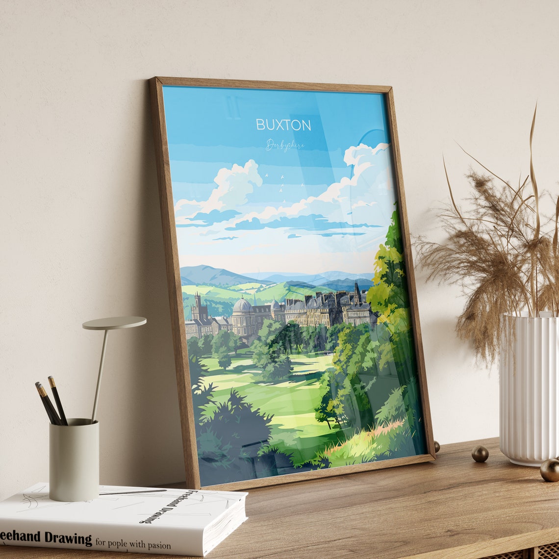 Buxton Derbyshire Historic Crescent Architecture Travel Poster - Image 2