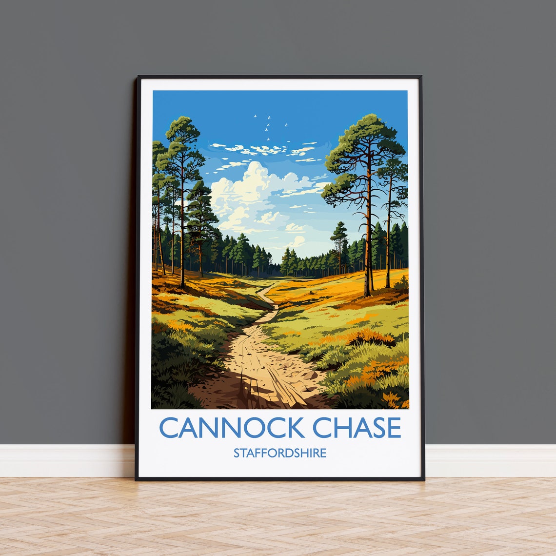 Cannock Chase Staffordshire Pine Forest Trail Vintage Poster