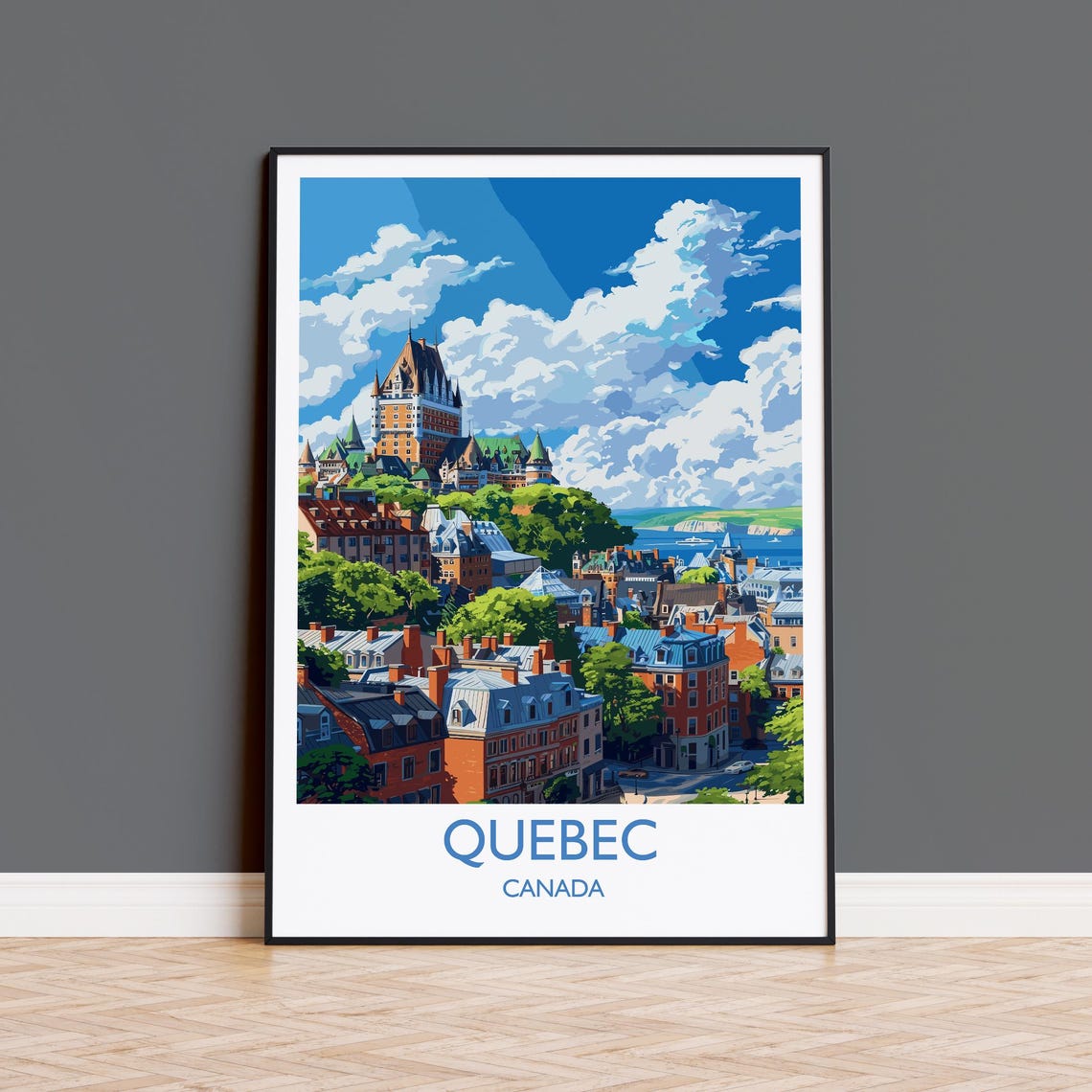 Quebec City Canada Old Town Rooftops Chateau Frontenac Travel Poster