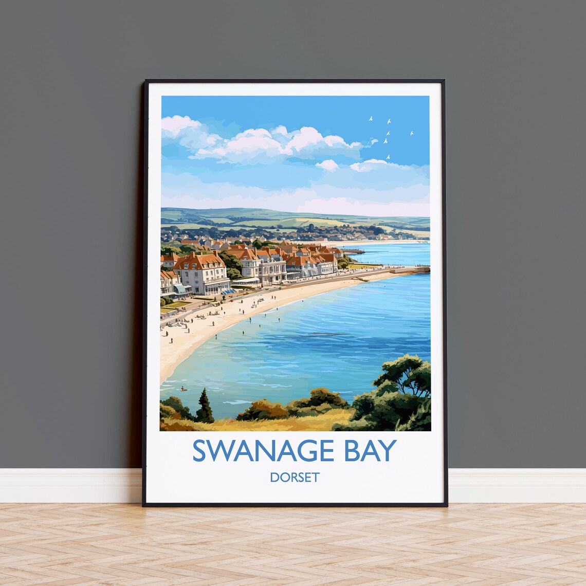 Swanage Bay Travel Poster, Dorset Coast Art Print