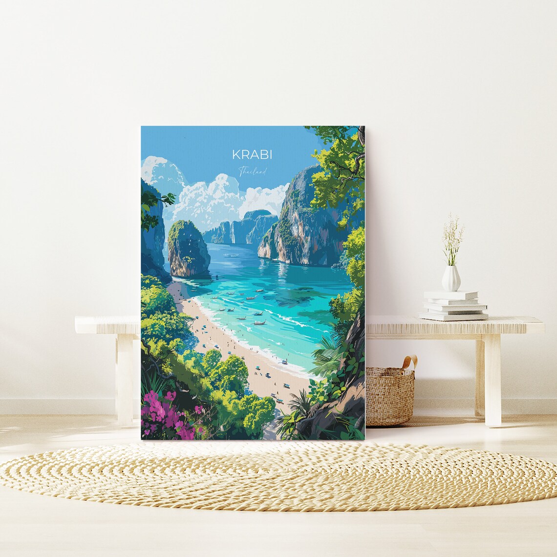 Krabi Thailand Limestone Karst Bay Longtail Boats Travel Poster - Image 2