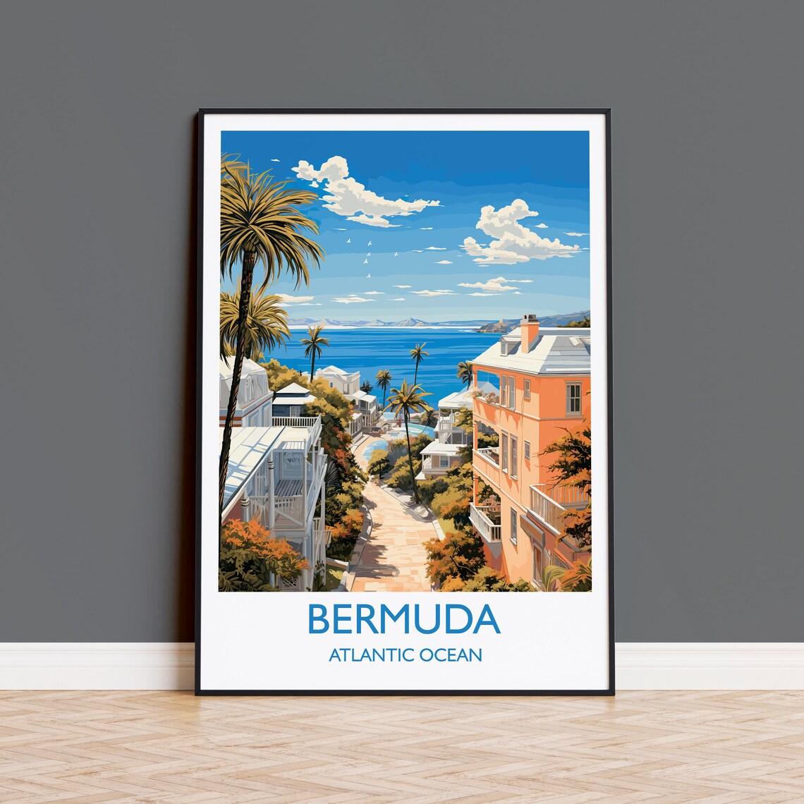 Bermuda Travel Poster, Atlantic Ocean Wall Art Print