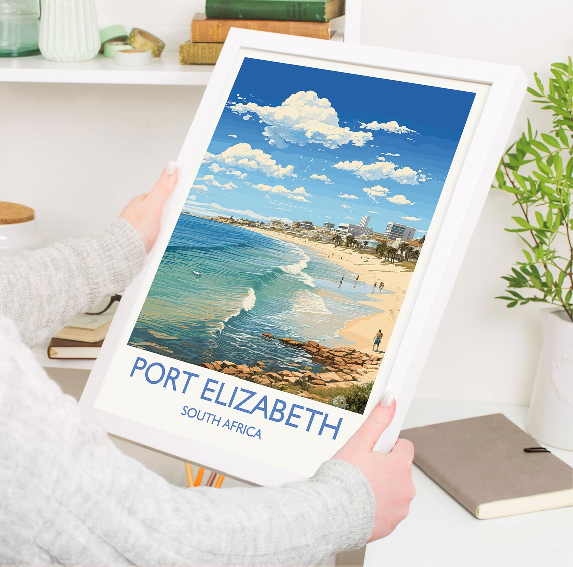 Port Elizabeth South Africa Curved Beach Surfer Cove Travel Poster - Image 5