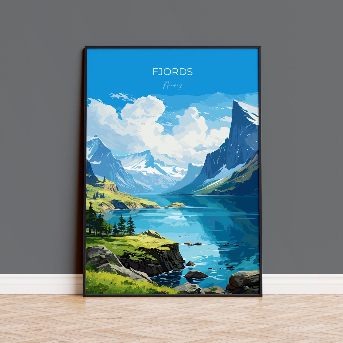 Fjords Travel Print Travel Poster Of Fjords Norway Poster Fjords Art Gift Norway Art Lovers Travel Gift
