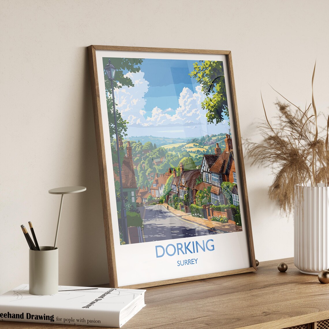 Dorking Surrey Hillside Street Cottages Countryside Travel Print - Image 2