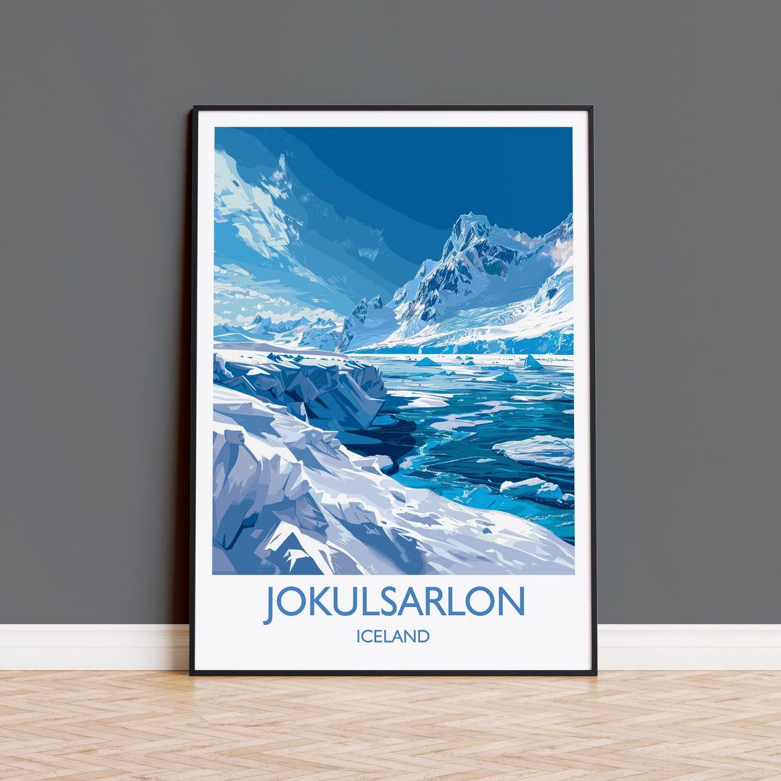 Jokulsarlon Iceland Glacier Retro White Border Travel Poster