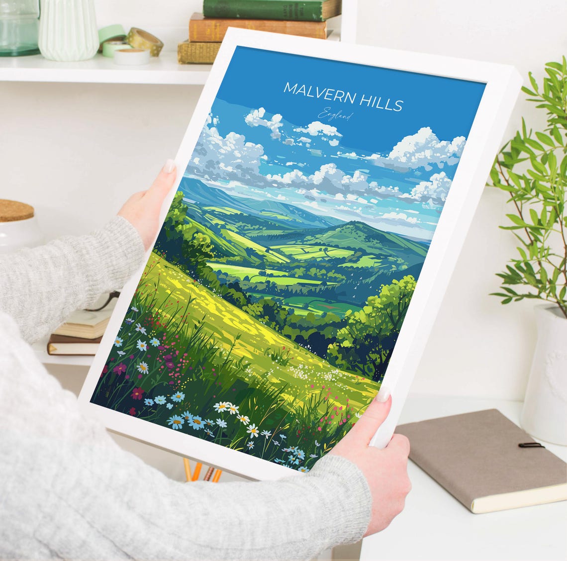 Malvern Hills Rolling Green Countryside Full Bleed Travel Poster - Image 3