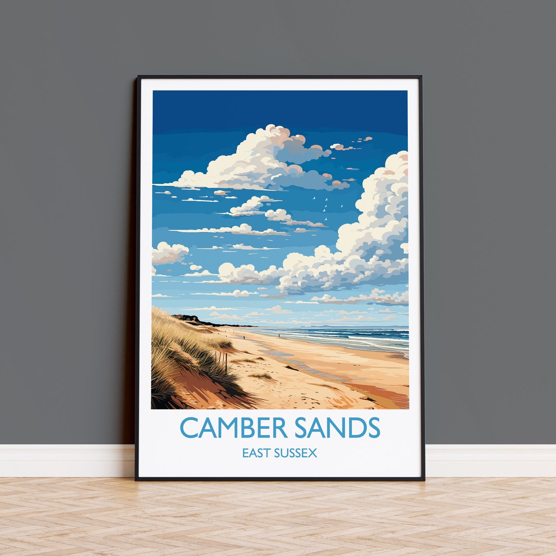 Camber Sands Travel Poster Wall Art Camber Sands Travel Print East Sussex English Coastal Art Camber Sands Gift Wall Art Print