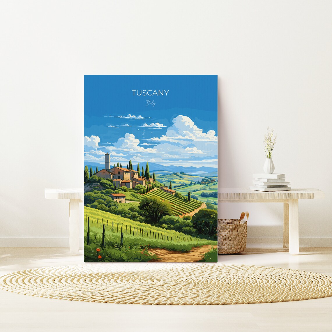Tuscany Italy Hilltop Village Cypress Trees Vineyard Travel Poster - Image 2
