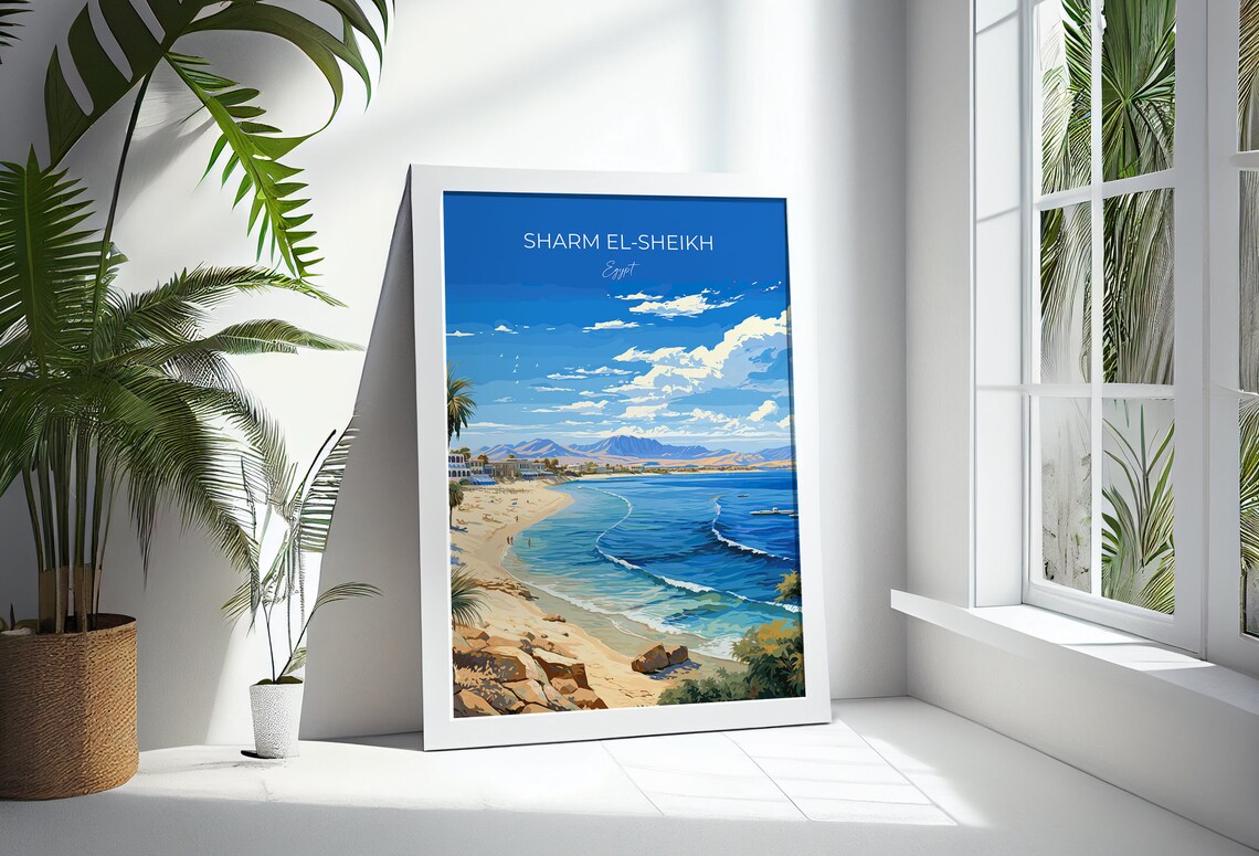Sharm El Sheikh Egypt Golden Sand Beach Blue Waves Travel Poster - Image 2