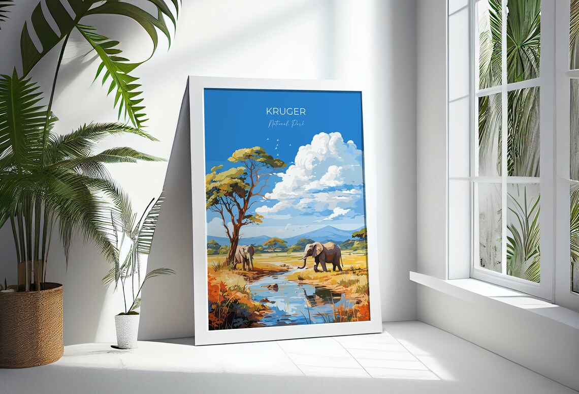 Kruger National Park Elephants At Watering Hole Savanna Travel Poster - Image 4