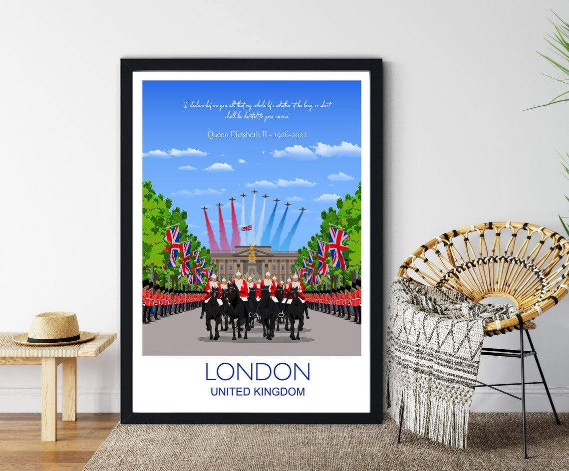 Queen Elizabeth Ii Memorial Poster Of London Buckingham Palace The Mall City Of London Uk Limited Edition Print