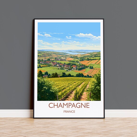 Champagne France Vineyard Panorama Rolling Village Hills Travel Poster