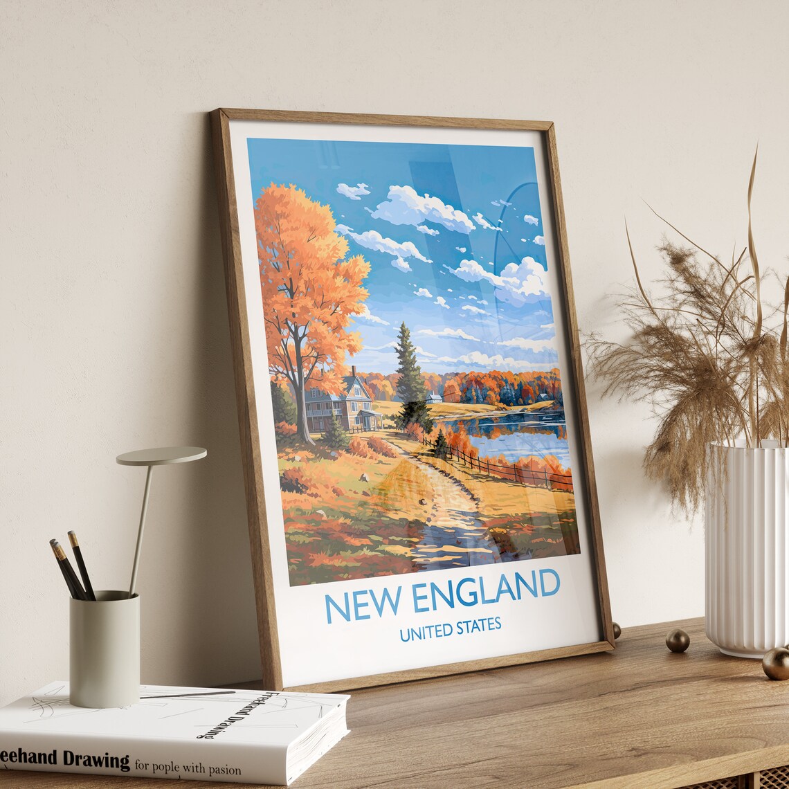 New England Autumn Travel Poster, Fall State Print - Image 3