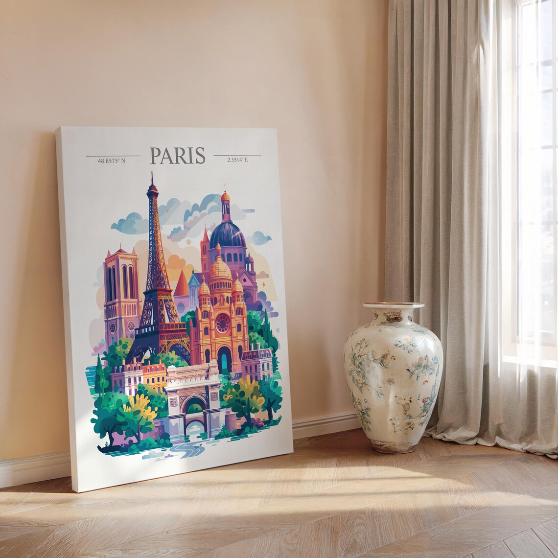 Paris France Iconic Landmarks in a Joyful Colorful Watercolor Poster - Image 2