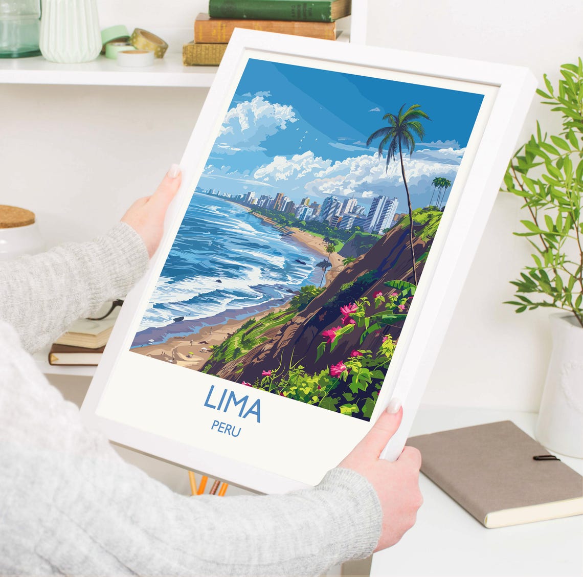 Lima Peru Miraflores Coastline Cliffs Travel Poster With Title Below - Image 3