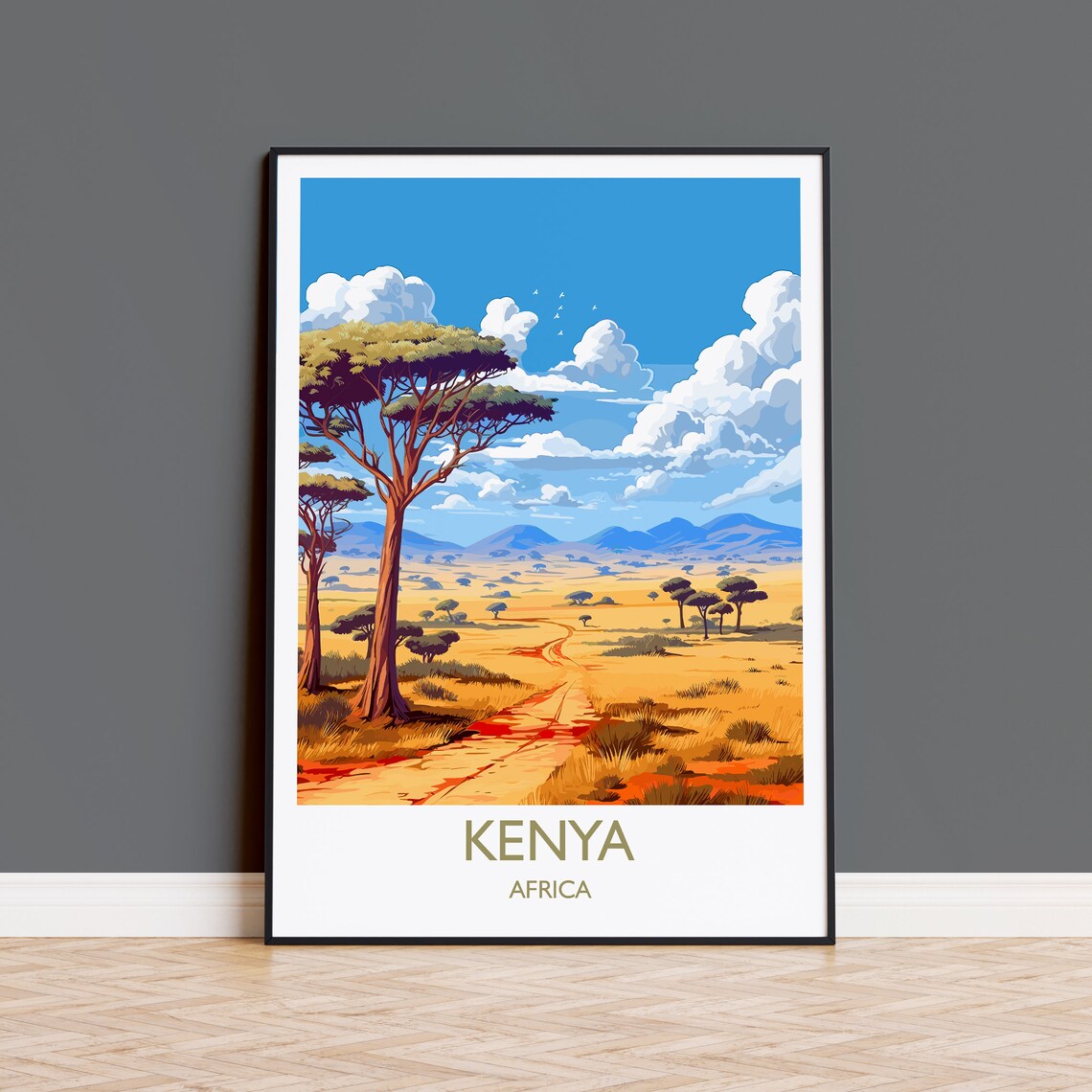 Kenya Travel Poster, Africa Wall Art Print