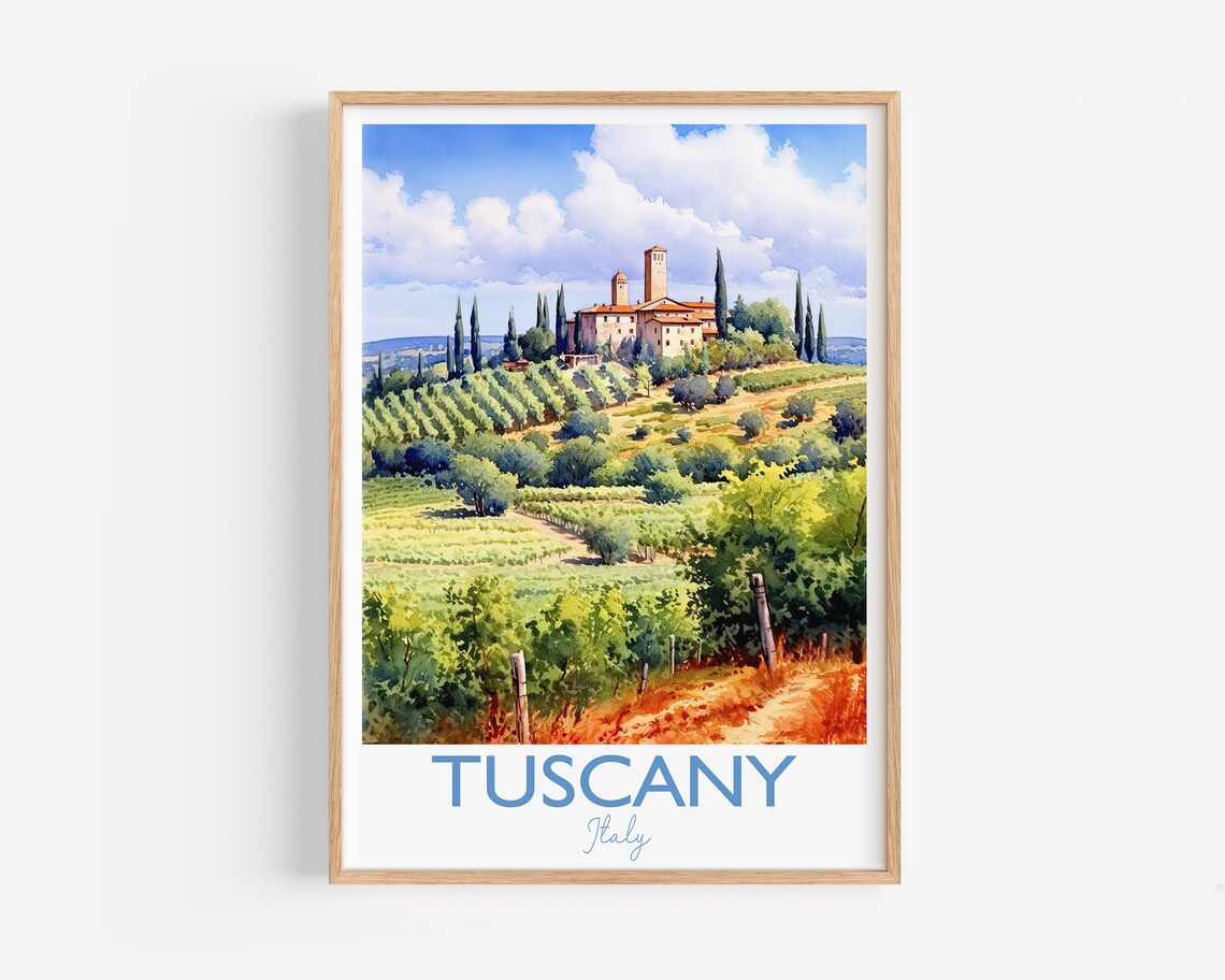 Tuscany Travel Poster, Watercolour Travel Print