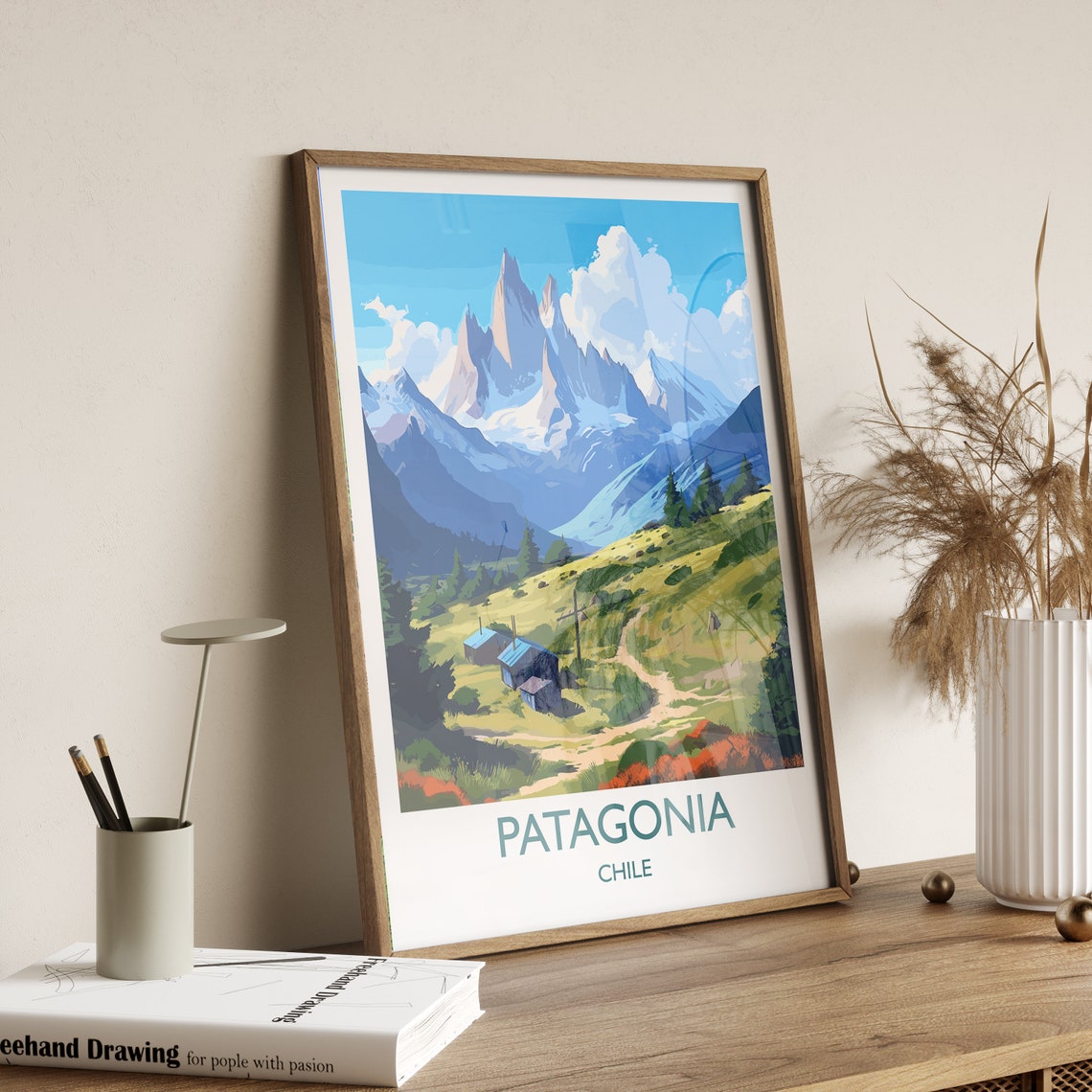 Patagonia Chile Jagged Peaks Alpine Cabins Hiking Travel Poster - Image 3