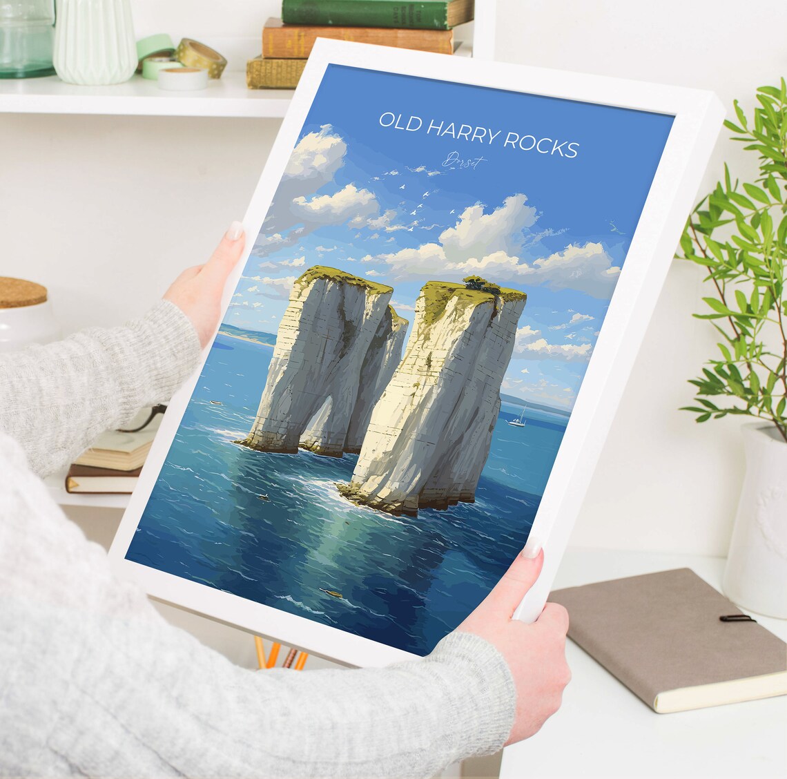 Old Harry Rocks Dorset Travel Poster White Chalk Cliffs Coast Art - Image 5