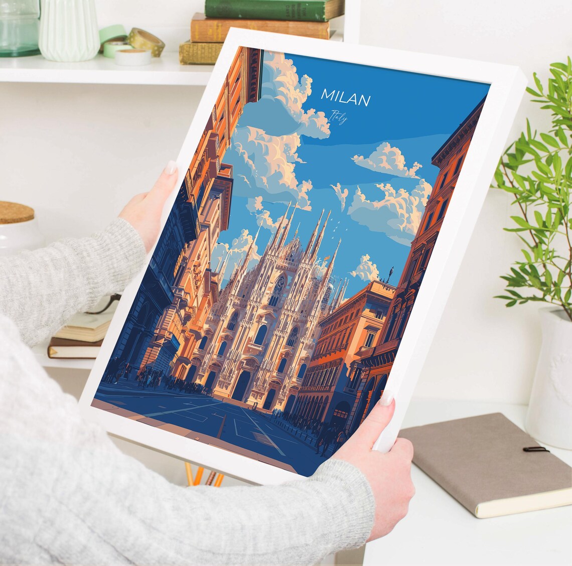 Milan Duomo Cathedral Via Dante Street Perspective View Poster - Image 3