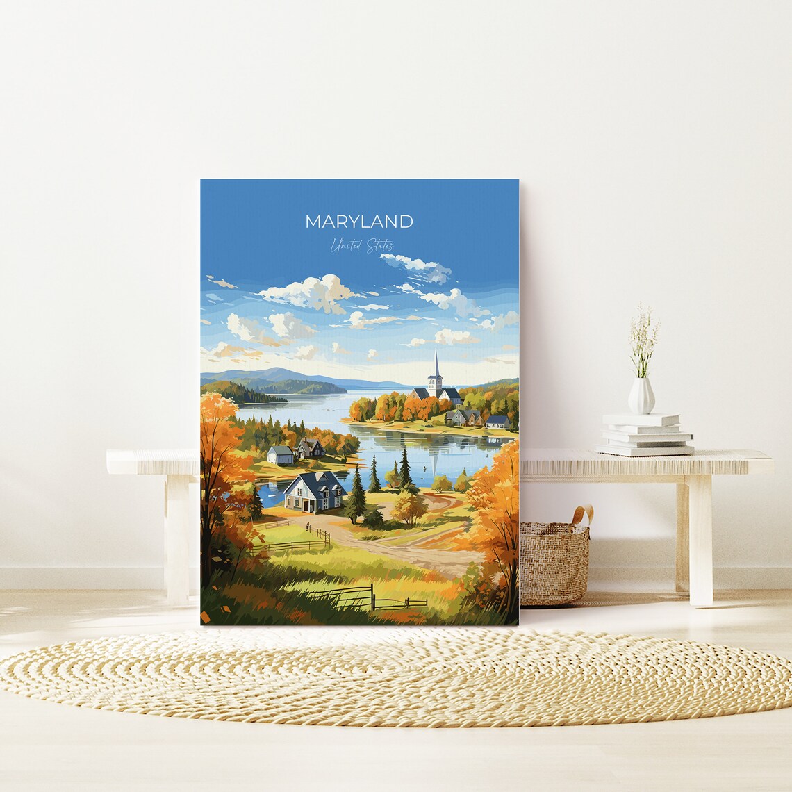Maryland Autumn Lakeside Town United States Scenic Fall Poster - Image 3